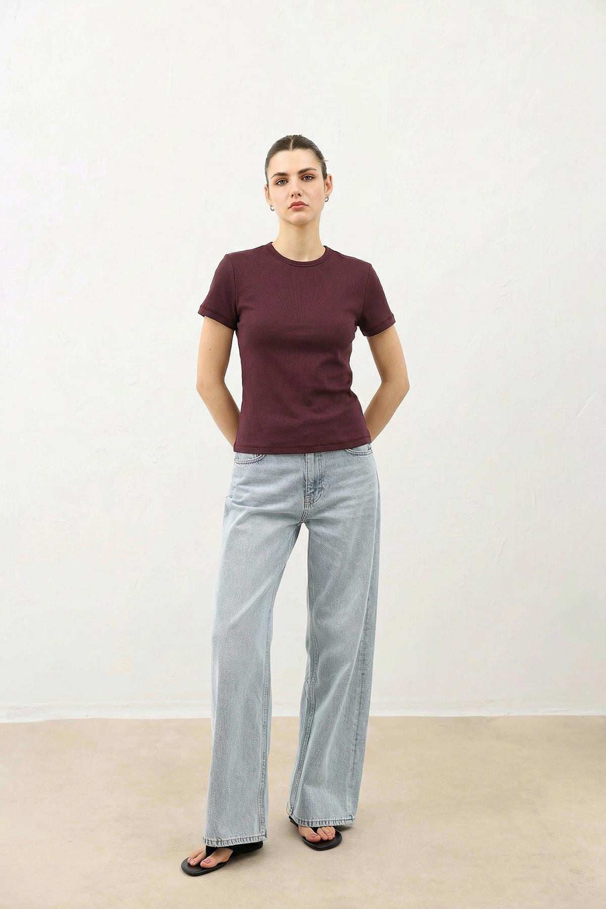 Antioch Bordo Kadın Basic T-Shirt