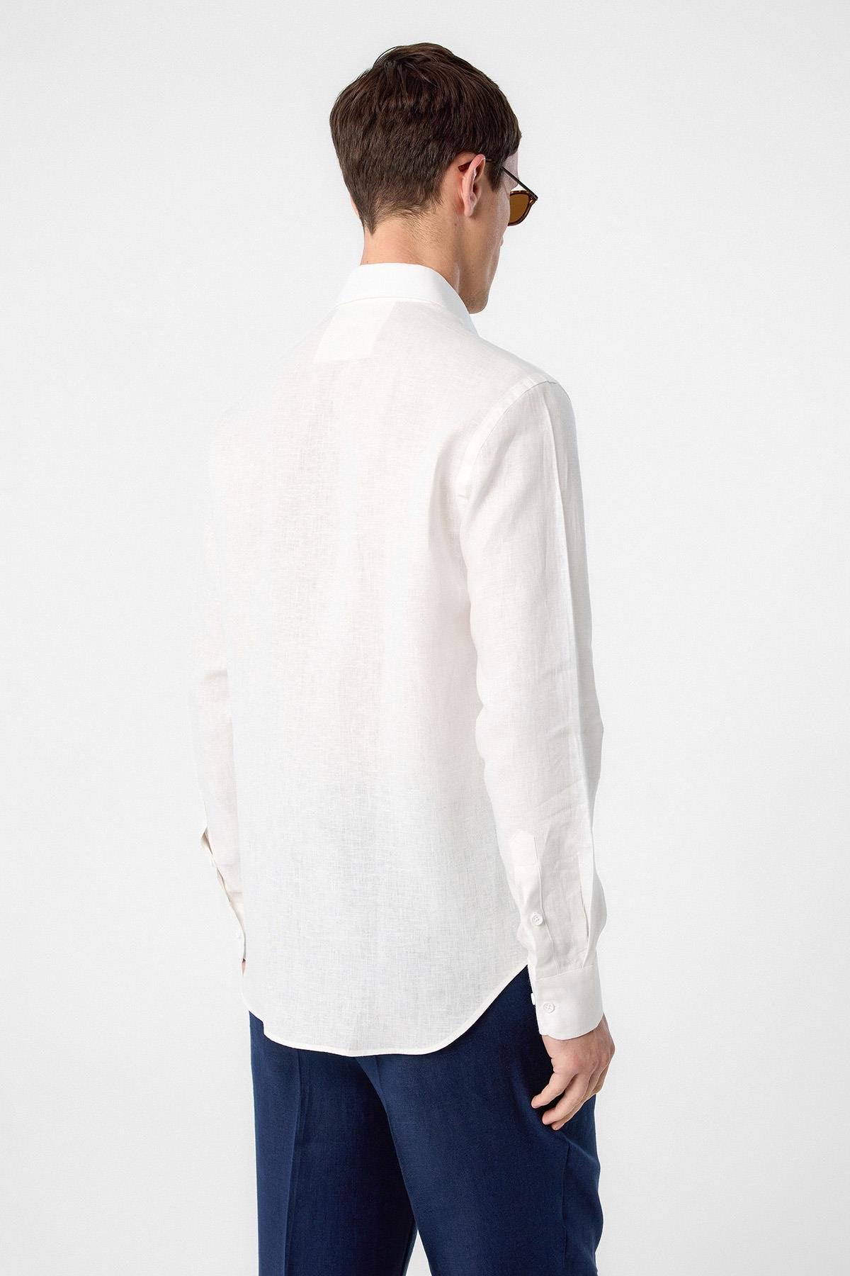 Antioch-Antioch Ekru 100% Keten Comfort Fit Erkek Gömlek-Gömlek-4-milagron.live