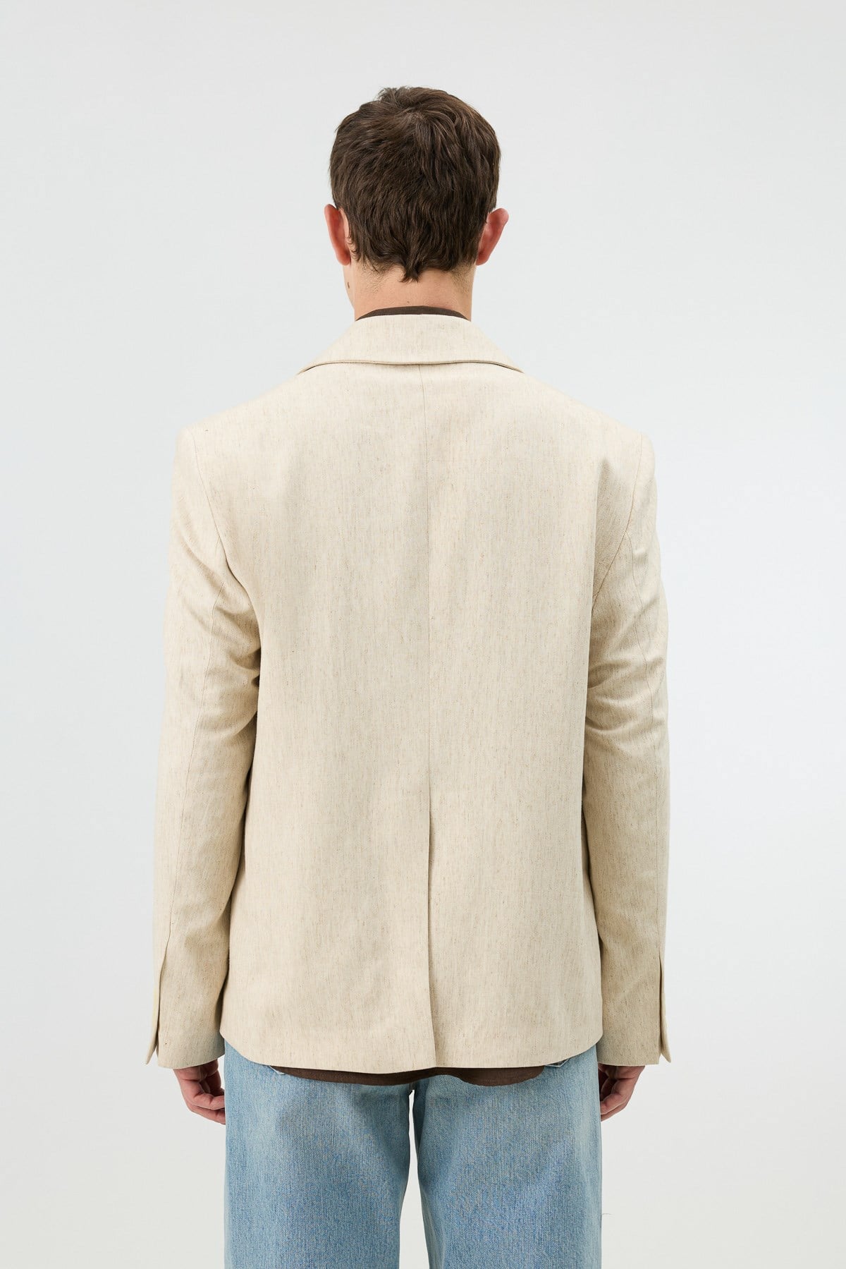 Antioch Natur Keten Karışımlı Balıksırtı Desenli Erkek Blazer Ceket