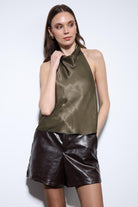 Antioch-Haki Saten Halter Kadın Top-Top-4-milagron.live