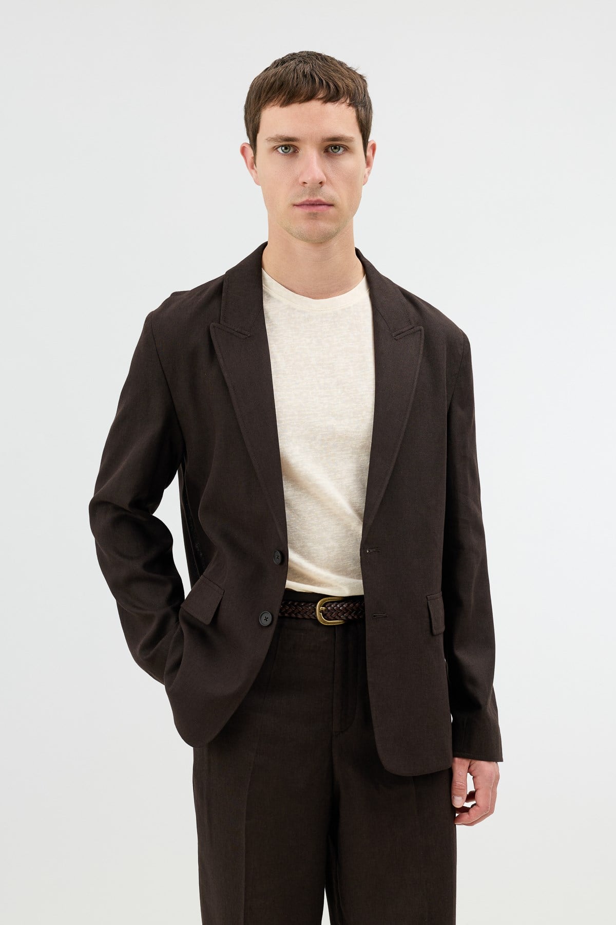 Antioch Kahve Keten Karışımlı Erkek Blazer Ceket