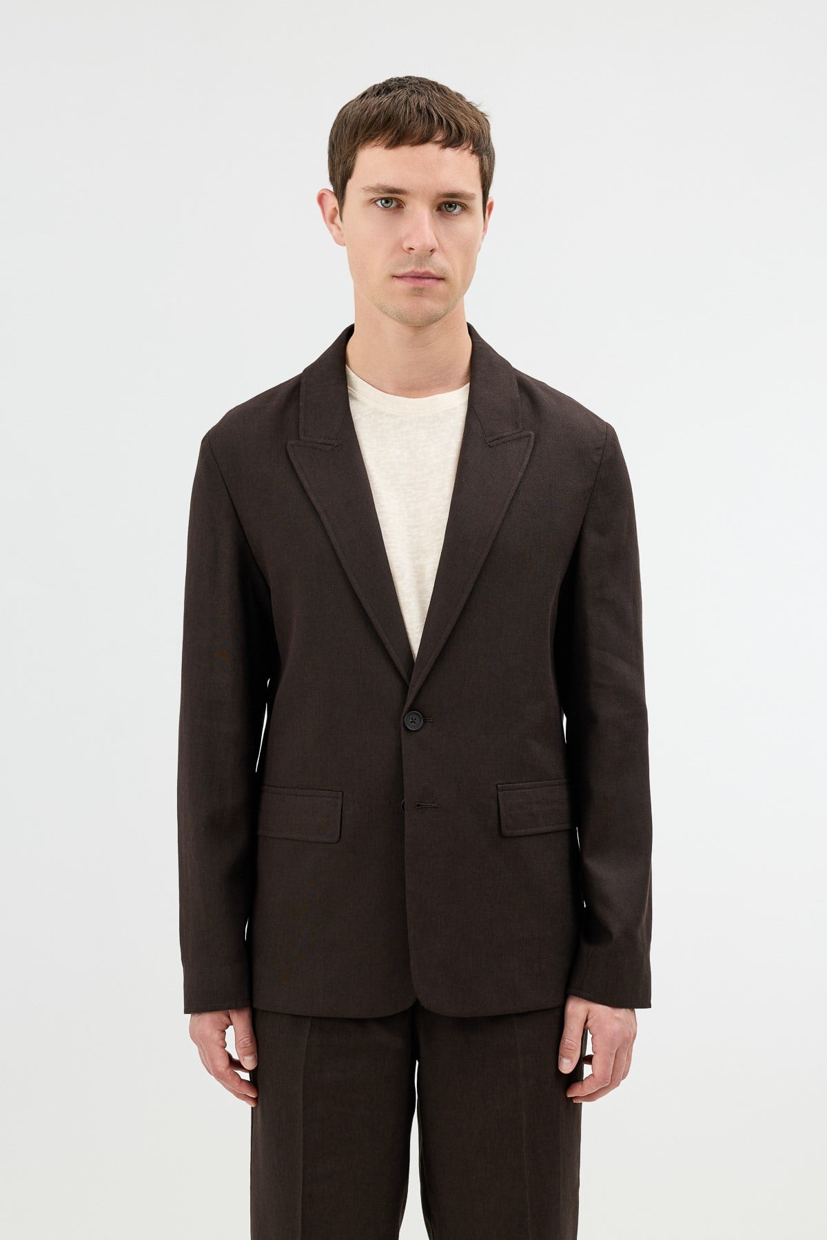 Antioch Kahve Keten Karışımlı Erkek Blazer Ceket