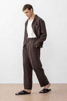 Antioch-Kahve Modal Kumaş Relax Fit Kemerli Erkek Pantolon-Kumaş Pantolon-1-milagron.live