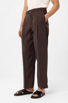 Antioch-Kahve Modal Kumaş Relax Fit Kemerli Erkek Pantolon-Kumaş Pantolon-2-milagron.live