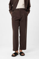 Antioch-Kahve Modal Kumaş Relax Fit Kemerli Erkek Pantolon-Kumaş Pantolon-3-milagron.live