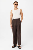Antioch-Kahve Modal Kumaş Relax Fit Kemerli Erkek Pantolon-Kumaş Pantolon-4-milagron.live