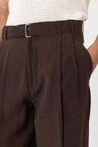 Antioch-Kahve Modal Kumaş Relax Fit Kemerli Erkek Pantolon-Kumaş Pantolon-5-milagron.live