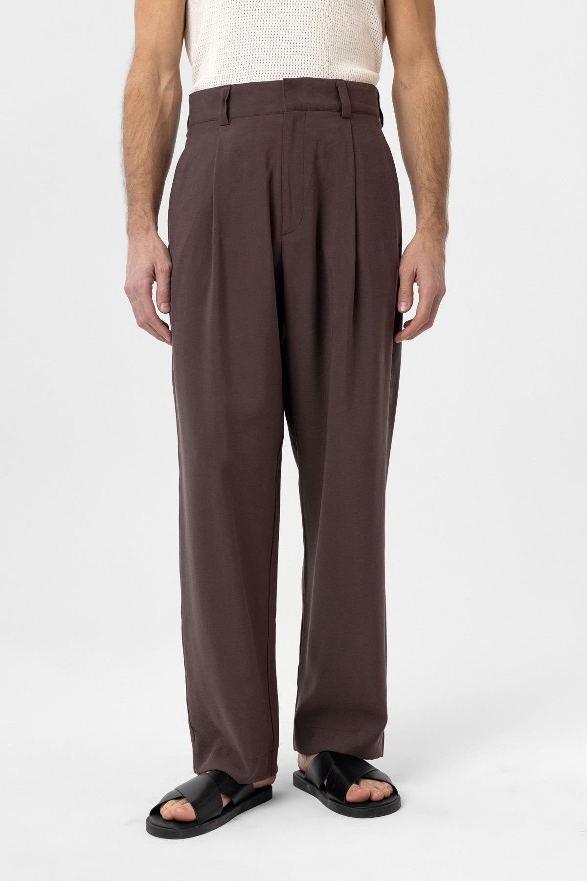 Antioch-Kahve Pileli Baggy Fit Erkek Pantolon-Kumaş Pantolon-2-milagron.live