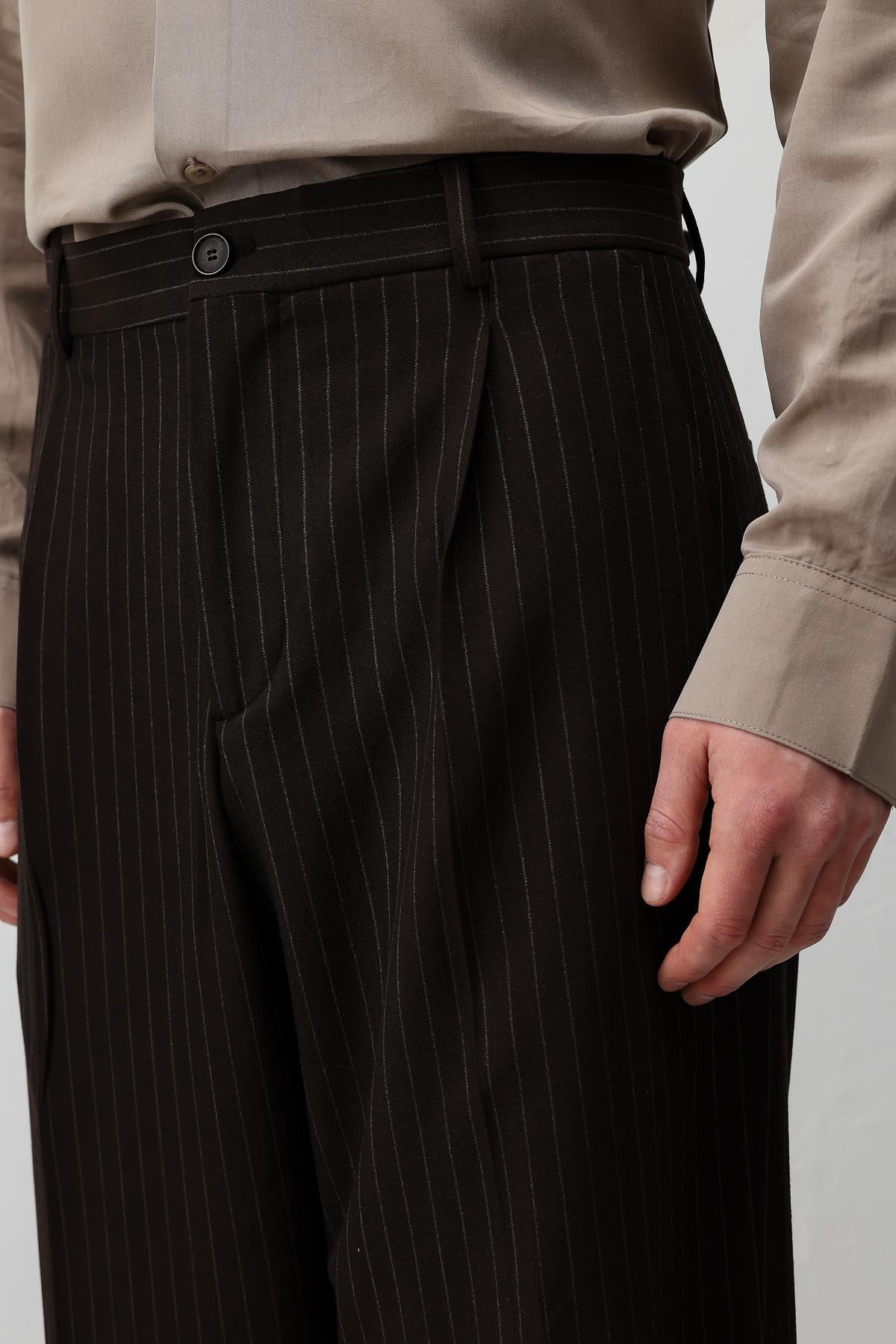 Antioch Kahve Relaxed Fit Çizgili Erkek Takım Elbise