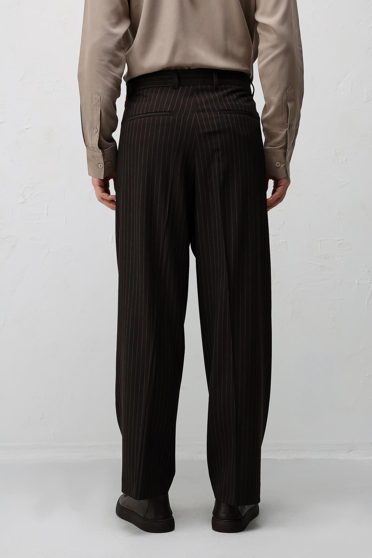 Antioch Kahve Relaxed Fit Çizgili Erkek Takım Elbise