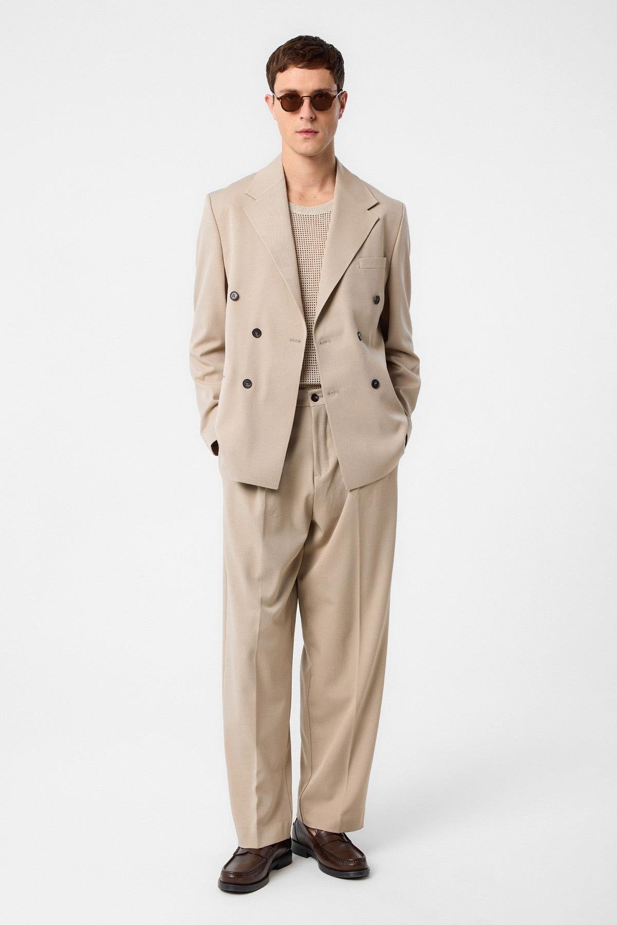 Antioch-Koyu Bej Relax Fit Kruvaze Erkek Blazer Ceket-Blazer Ceket-2-milagron.live