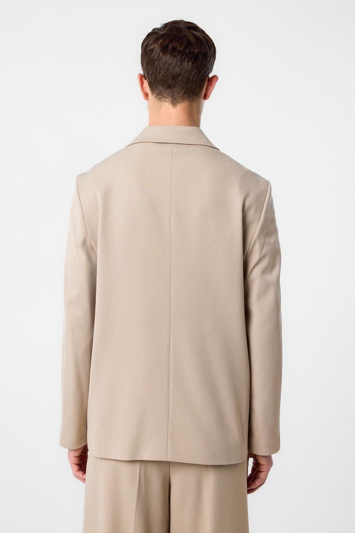 Antioch-Koyu Bej Relax Fit Kruvaze Erkek Blazer Ceket-Blazer Ceket-5-milagron.live