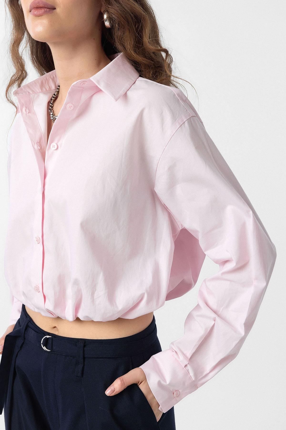 Antioch-Pembe Crop Poplin Kadın Gömlek-Gömlek-3-milagron.live