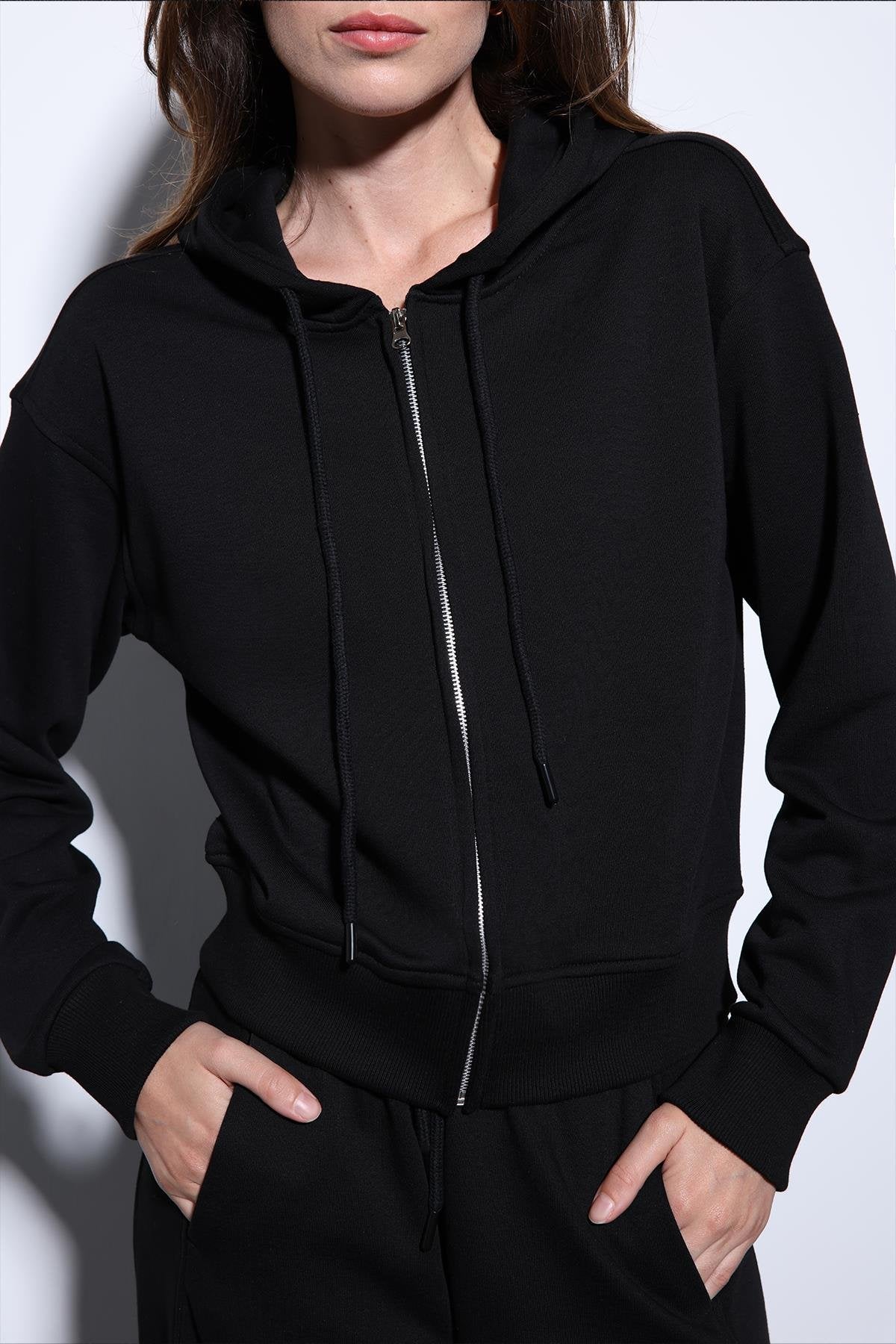 Antioch-Antioch Siyah Kapüşonlu Kadın Sweatshirt-Sweatshirt-4-milagron.live