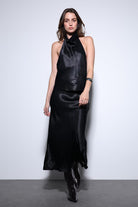 Antioch-Antioch Siyah Saten Halter Kadın Top-Top-2-milagron.live