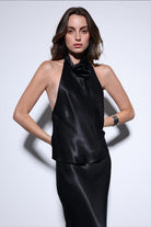 Antioch-Antioch Siyah Saten Halter Kadın Top-Top-3-milagron.live