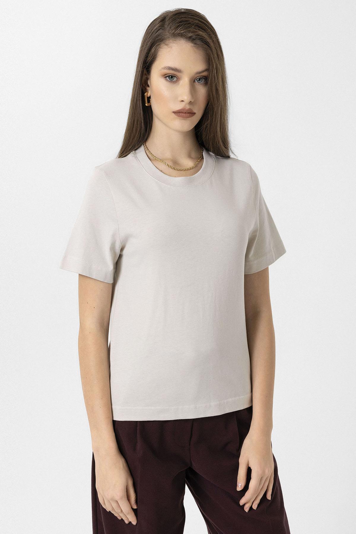 Antioch-Taş Kadın Bisiklet Yaka Basic T Shirt-T-Shirts-2-milagron.live