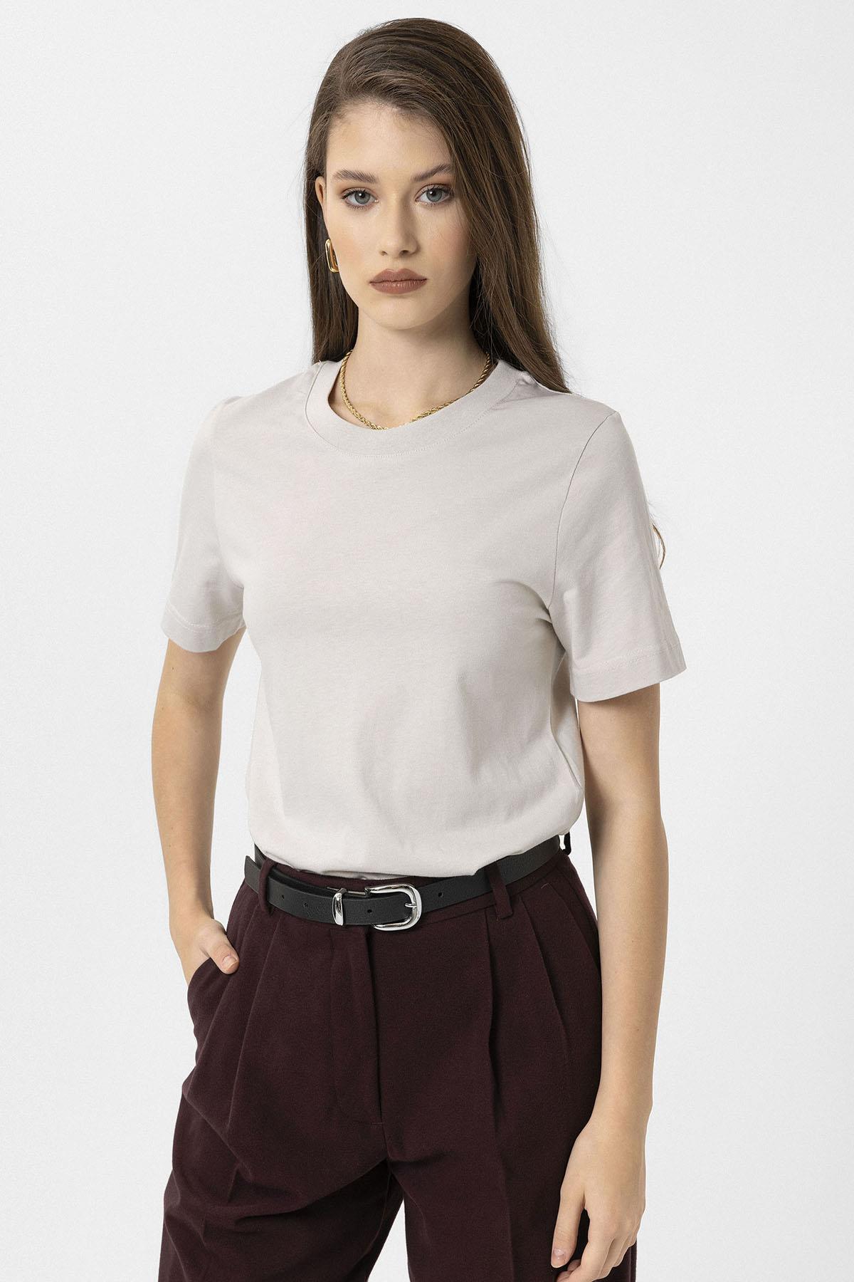 Antioch-Taş Kadın Bisiklet Yaka Basic T Shirt-T-Shirts-3-milagron.live