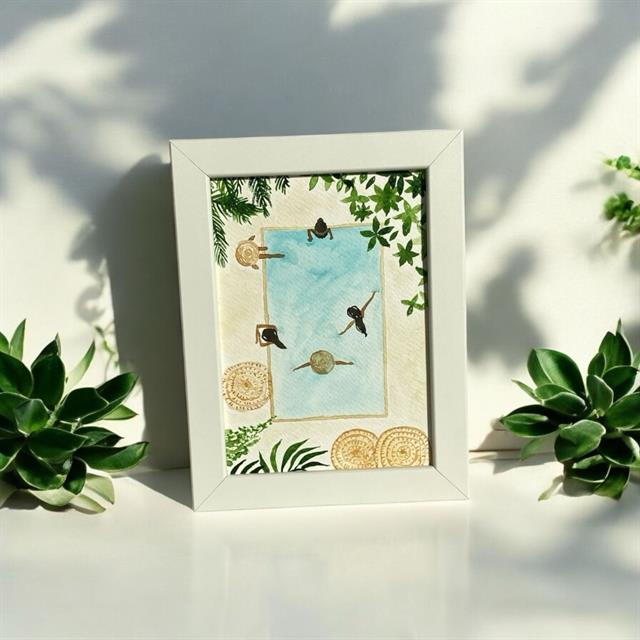 Art Projects-Swimming Siesta Suluboya El Yapımı çerçeveli Resim-RESİM-2-milagron.live