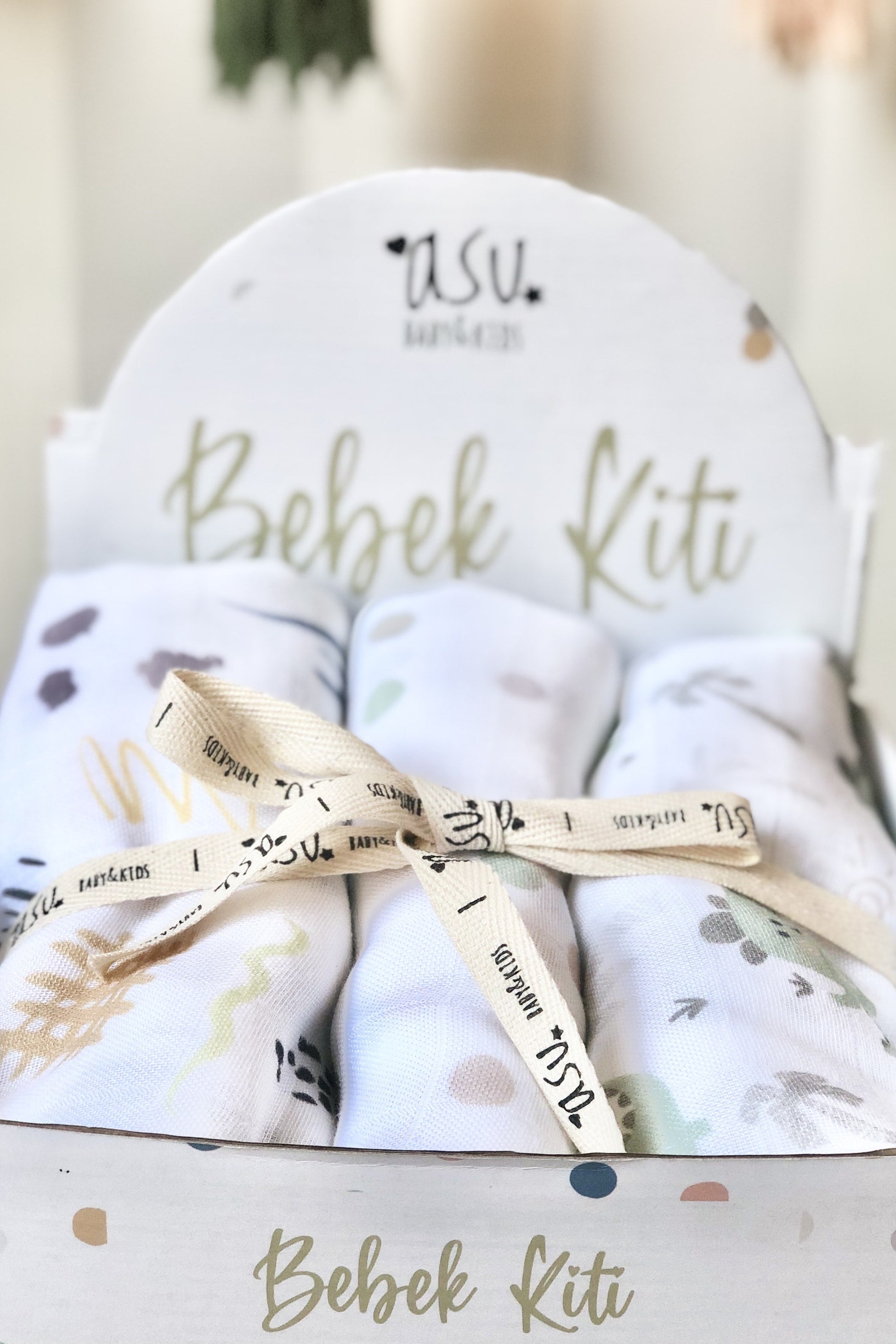 Asu Baby&Kids Pastel Mix&Match 3'Lü Organik Bambu Pamuk Müslin Memphis-Dot-Dino