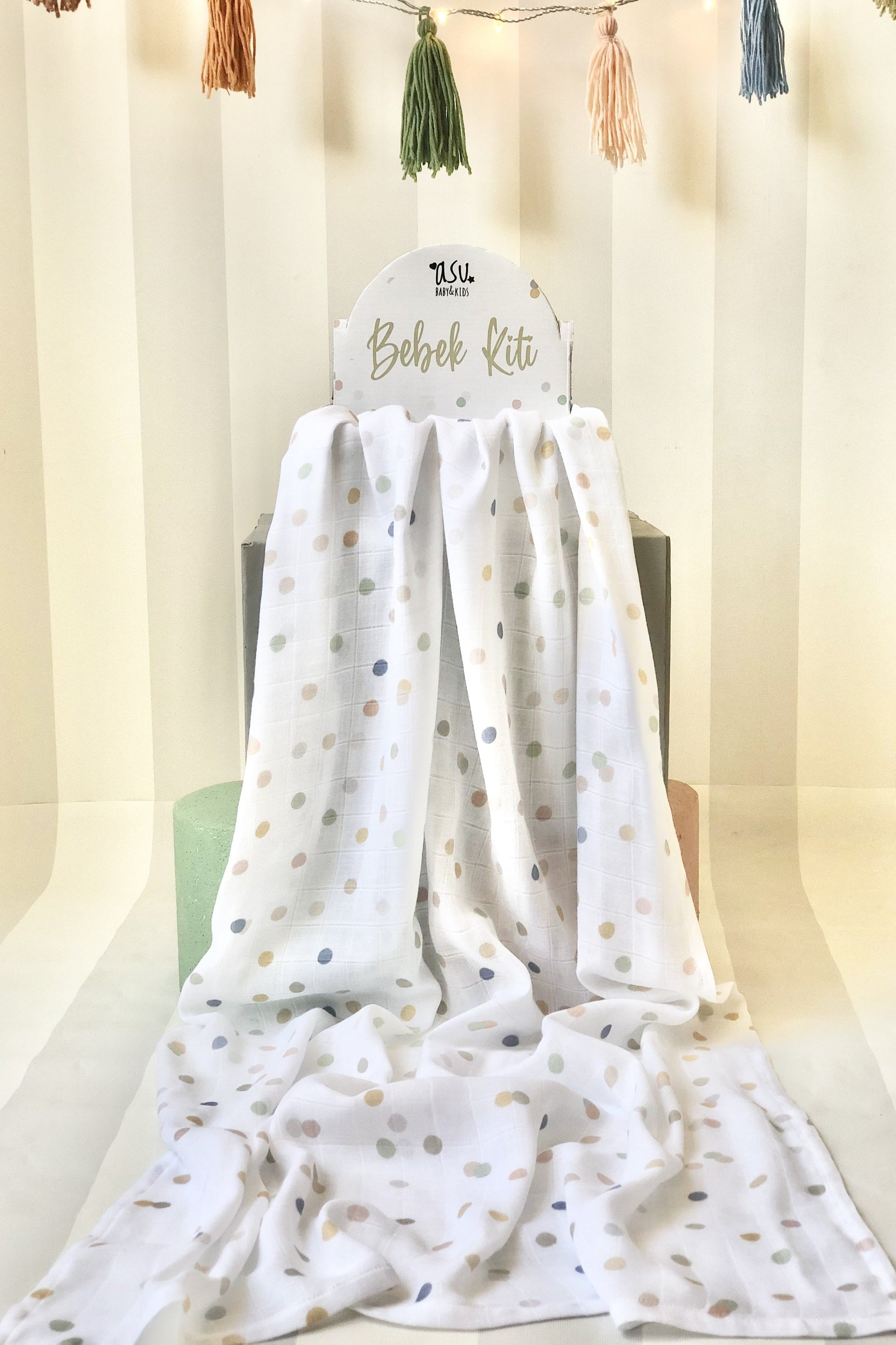 Asu Baby&Kids Pastel Mix&Match 3'Lü Organik Bambu Pamuk Müslin Memphis-Dot-Rainbow