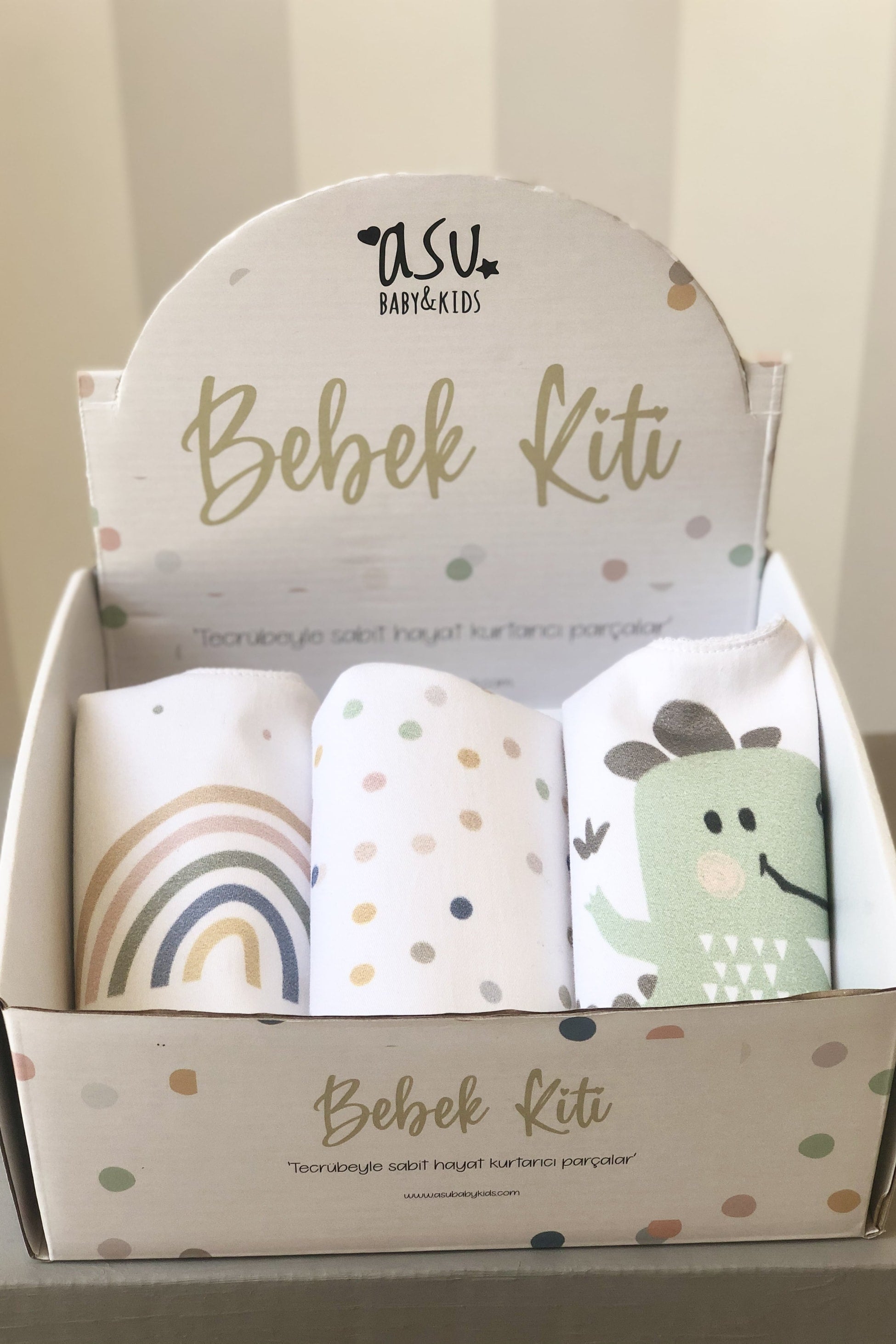 Asu Baby&Kids Pastel Mix&Match 3'Lü Organik Pamuk Önlük Rainbow-Dot-Dino