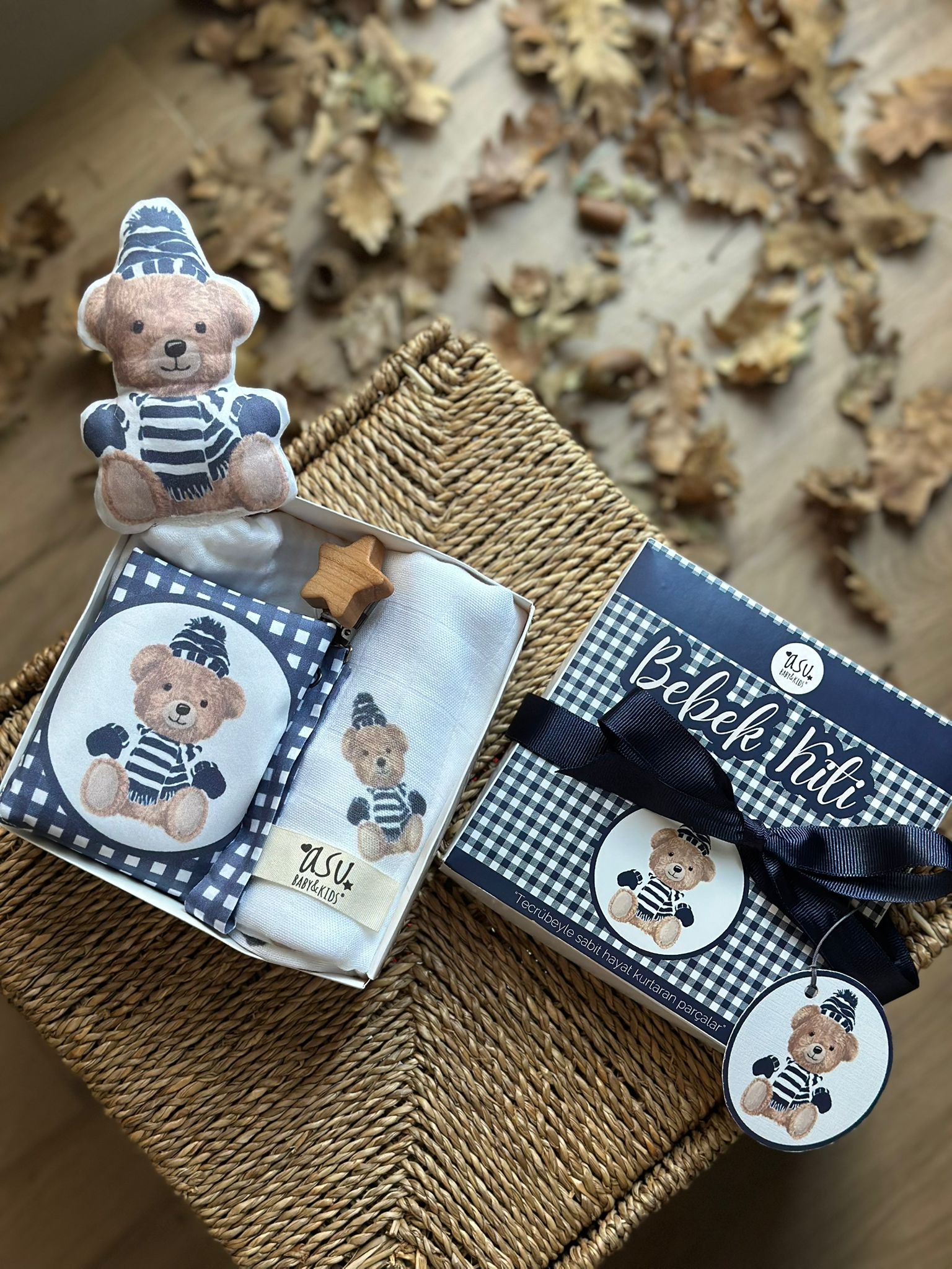  Vintage Bear Lacivert Organik Pamuk Hediye Bebek Kiti
