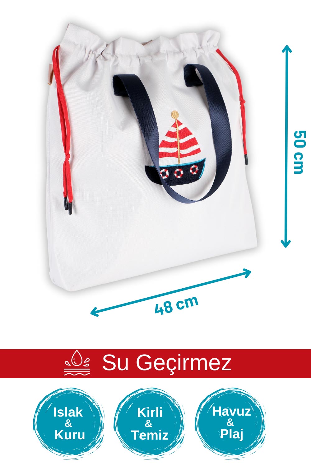 Atelier Bomonti-Marin Kayık Desen Su Geçirmez Islak Kuru, Kirli Temiz,plaj Havuz Fonksiyonel Çanta-Omuz Çantası-2-milagron.live