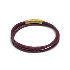 Claret Red Triple Leather Bracelet In Gold