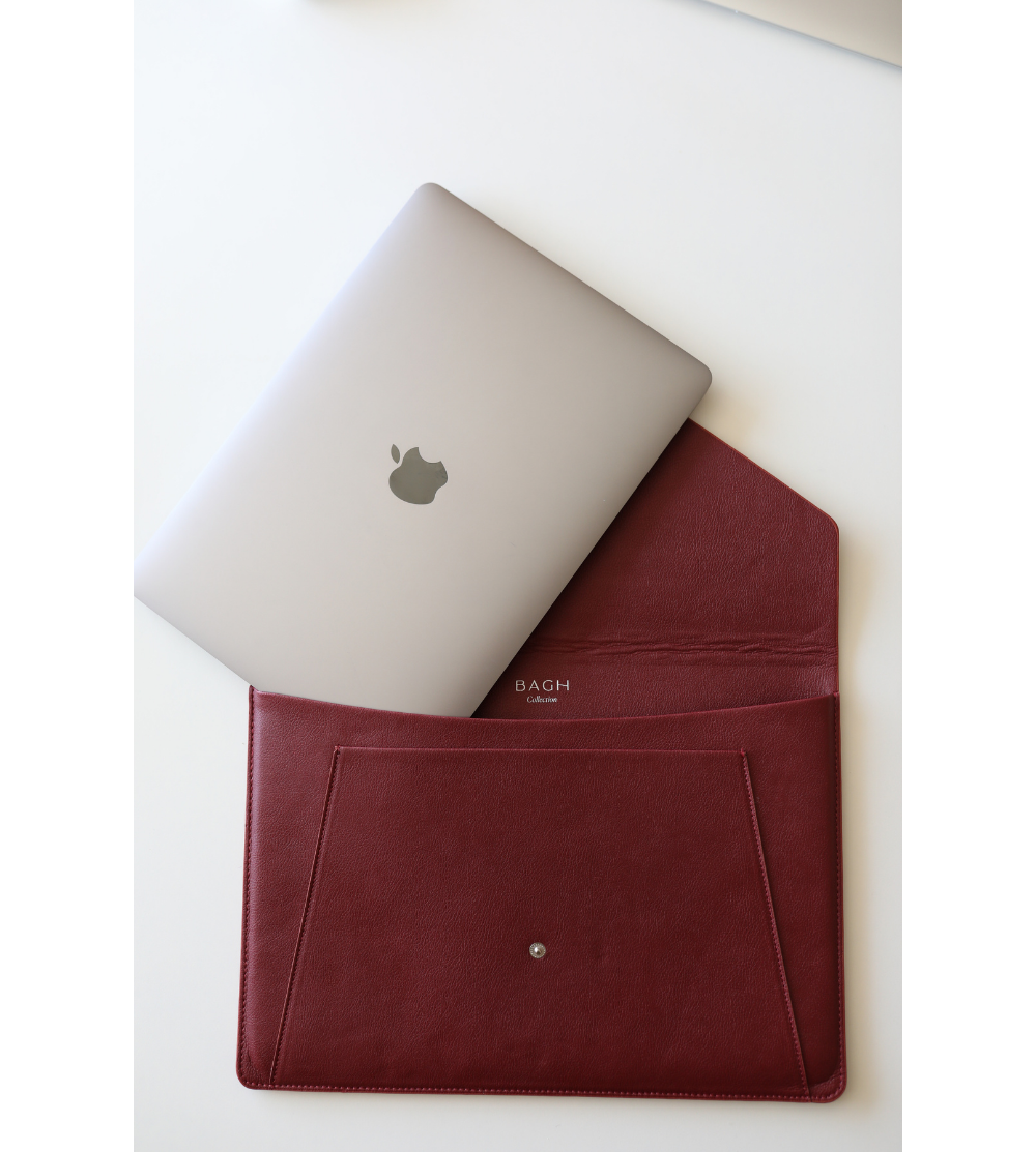 Bagh Collection-Apple Leather Maroon Laptop Sleeve-3-milagron.live