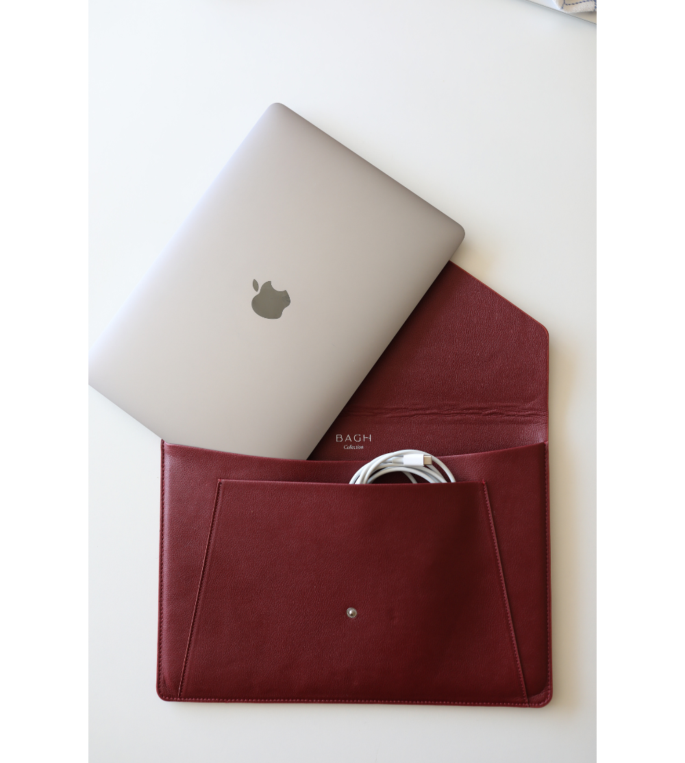 Bagh Collection-Apple Leather Maroon Laptop Sleeve-4-milagron.live