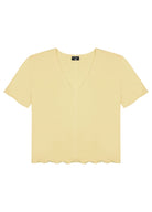 Sarı V Yaka Pamuklu Ribana T-Shirt
