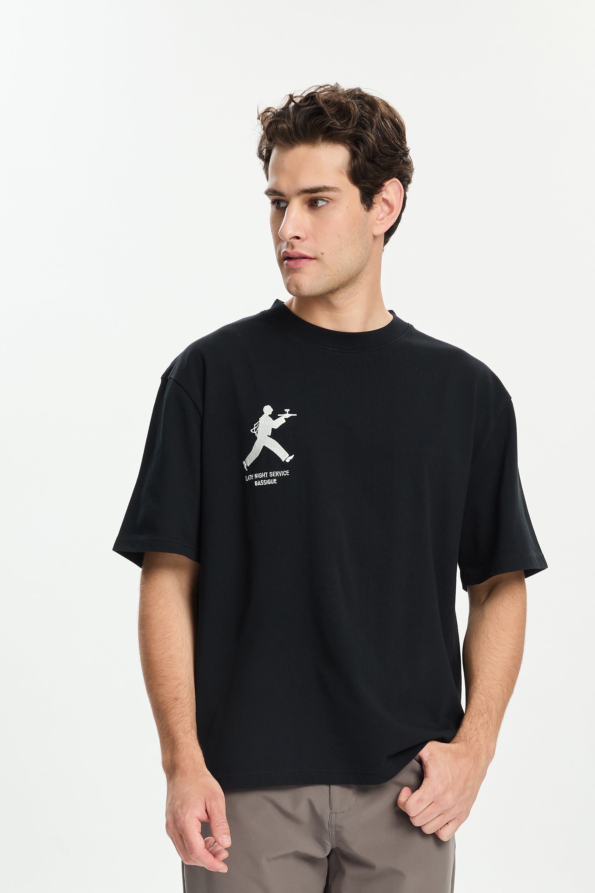 Siyah Late Night Nakışlı T-Shirt