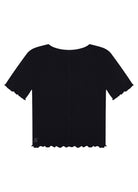 Siyah V Yaka Pamuklu Ribana T-Shirt