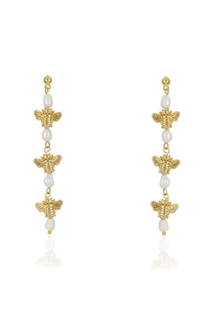 Berrin Özkan-Bee Love Pearl Drop Earrings-Küpe-1-milagron.live