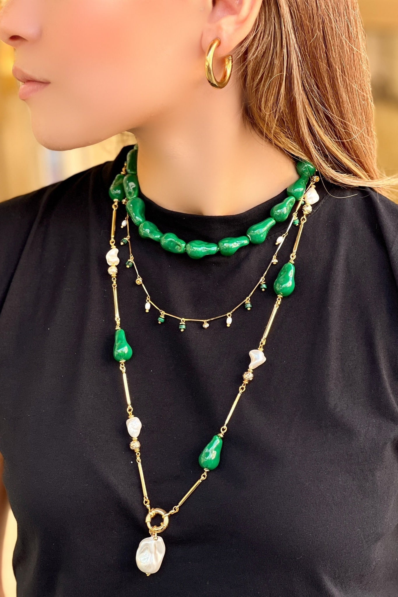 Berrin Özkan-Dancing Disco Malachite Sparkle Necklace-Kolye-2-milagron.live