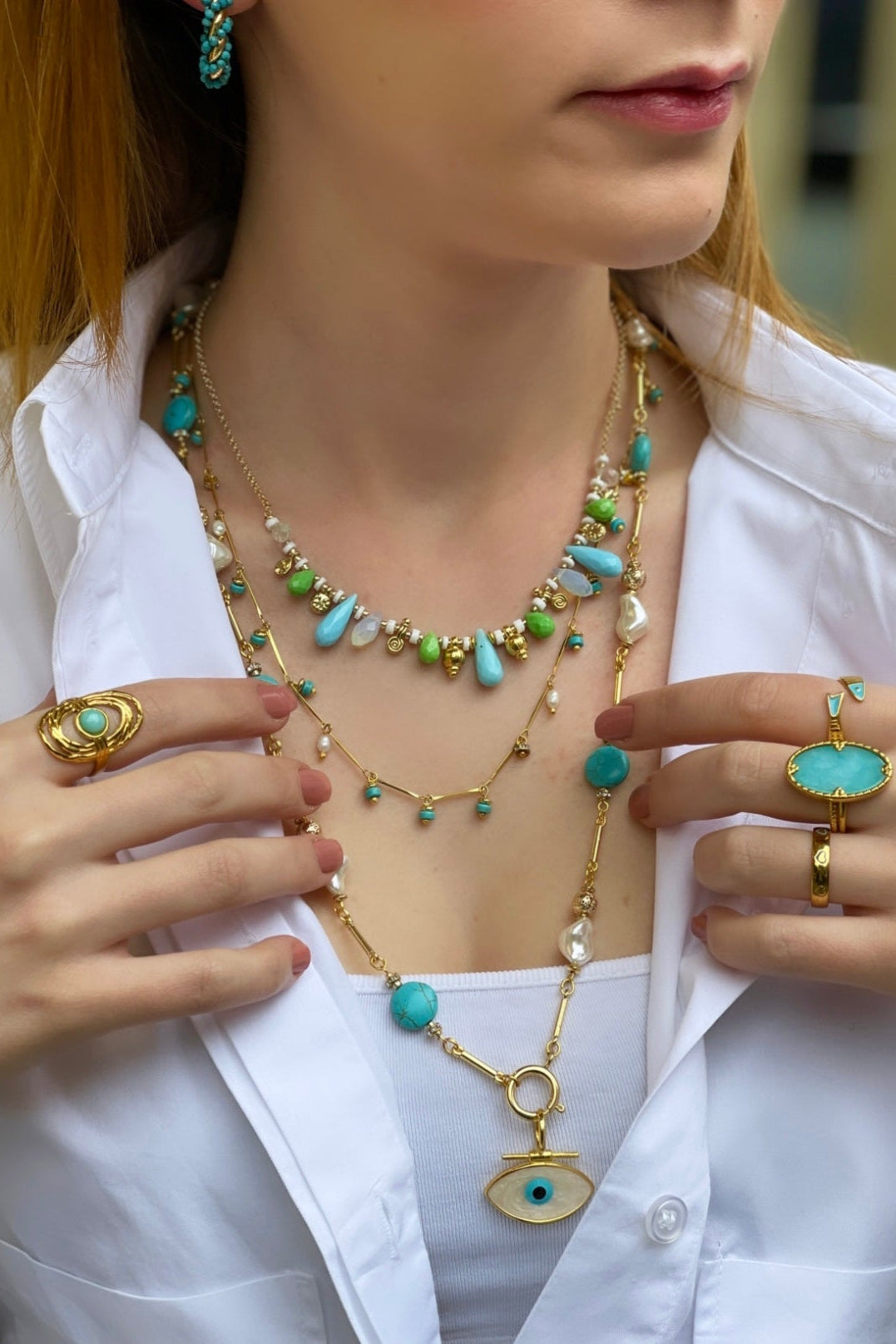Berrin Özkan-Dancing Disco Turquoise Sparkle Necklace-Kolye-2-milagron.live