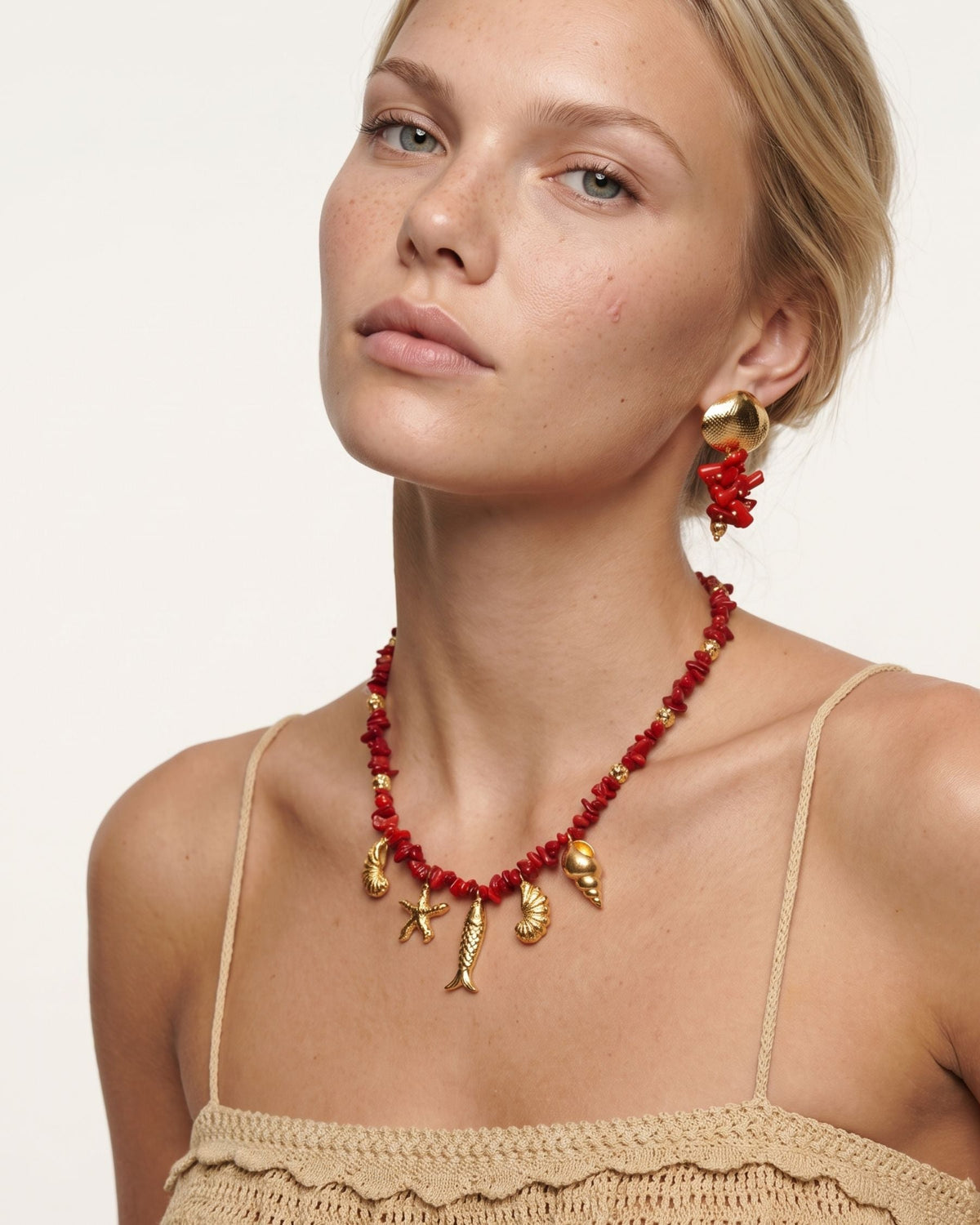 Ocean Harmony Red Natural Stone Necklace
