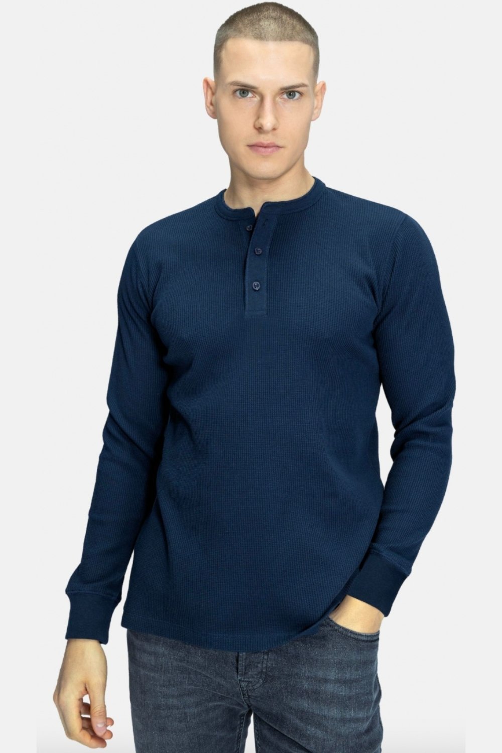 Blinky London-Erkek Henley Uzun Kollu Lacivert T-shirt-T-Shirts-1-milagron.live