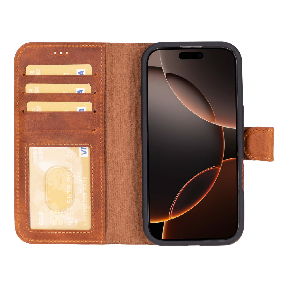 Aurel Magna Mocca Sand Deri Iphone 16 Pro (6.3") Wallet Case – Rfid Korumalı & Magsafe Uyumlu