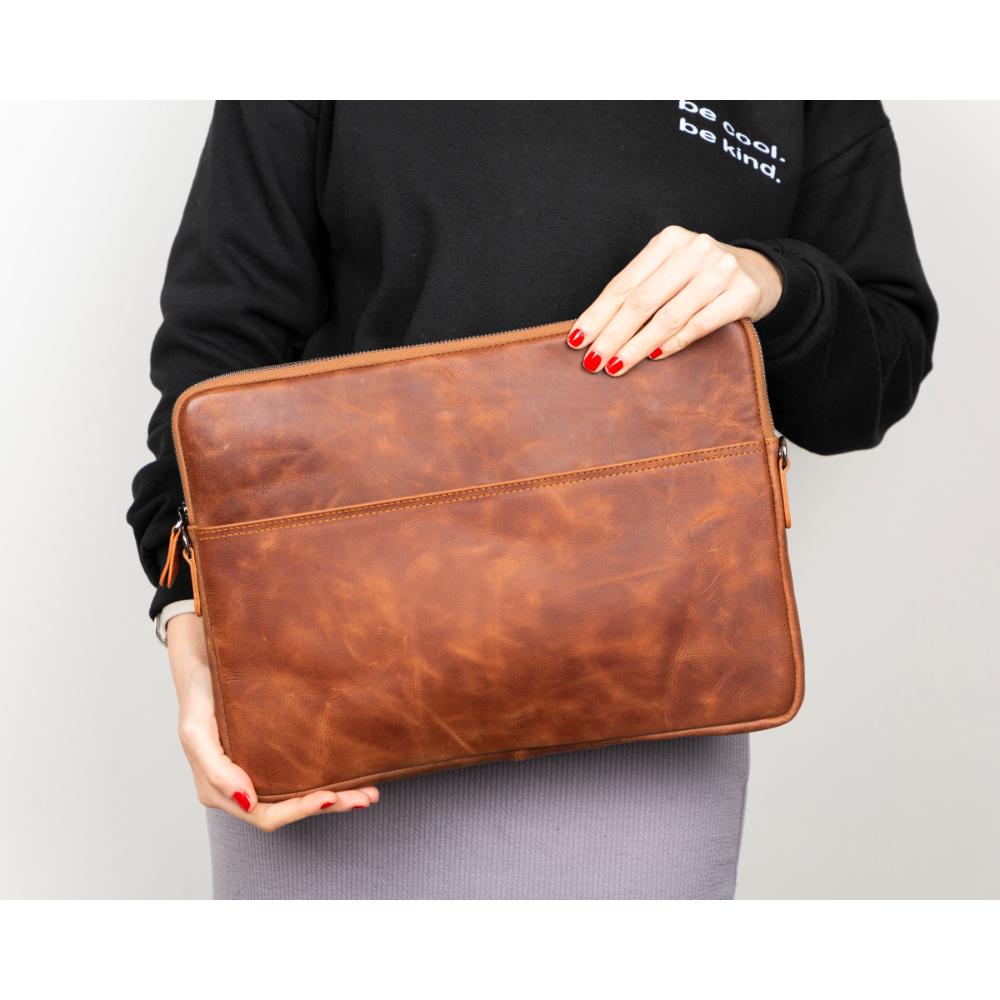 Bloominbag-Bloom Sleeve Leeds 14" Cognac Brown Hakiki Deri Laptop & Tablet Kılıfı-5-milagron.live