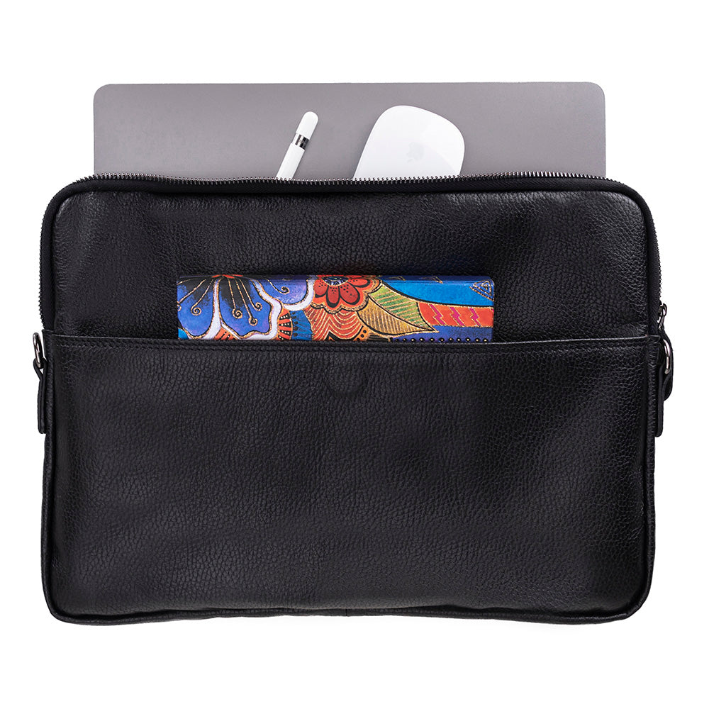 Bloominbag-Bloom Sleeve Leeds 14" Obsidian Black Hakiki Deri Laptop & Tablet Kılıfı-2-milagron.live