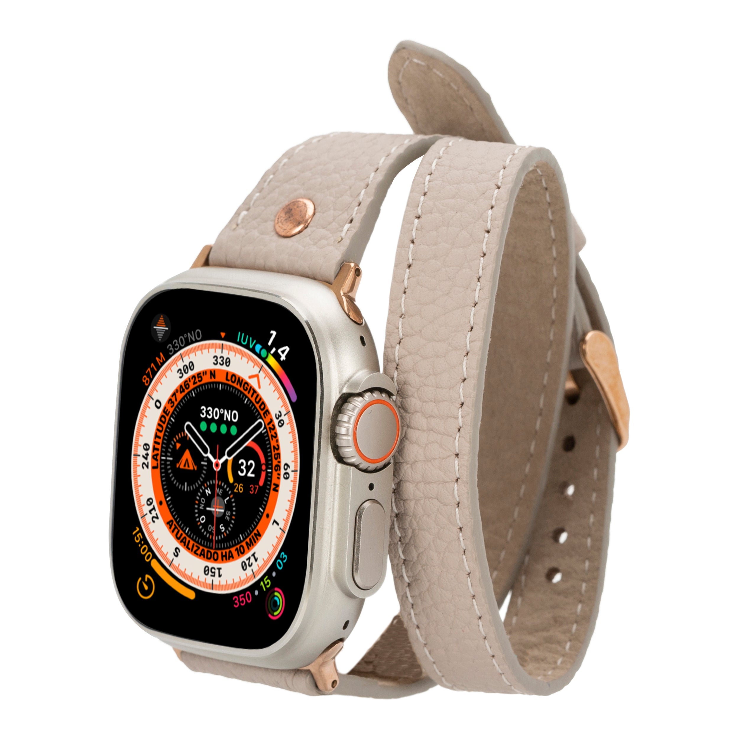 Bloomband Gold Tokalı Double Tour Sandy Brown Deri Apple Watch Kayışı - 44/45/46/49Mm