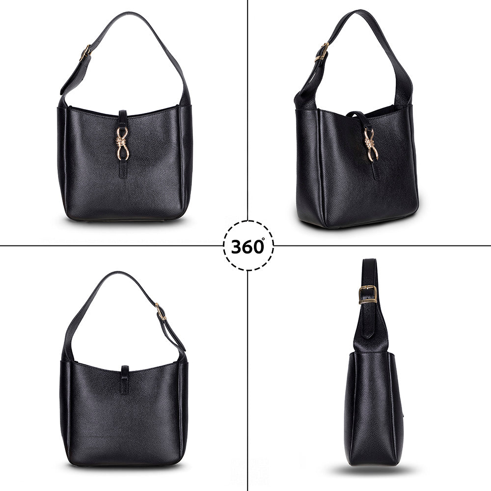 Ravello Cimbrone Noir Black Leather Shoulder Bag / Deri Omuz Çantası
