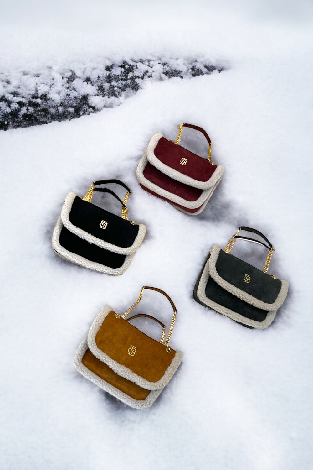 Bloomsbury-Les Alpes Bordo Shearling Süet Çanta-El Çantası-3-milagron.live