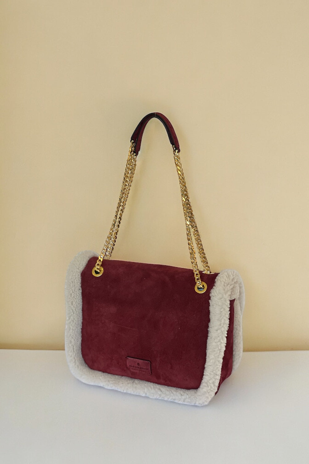 Bloomsbury-Les Alpes Bordo Shearling Süet Çanta-El Çantası-5-milagron.live