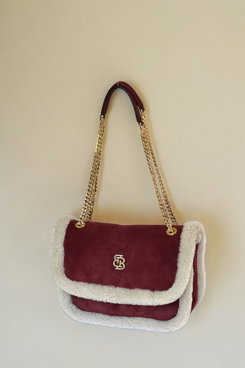 Bloomsbury-Les Alpes Bordo Shearling Süet Çanta-El Çantası-6-milagron.live