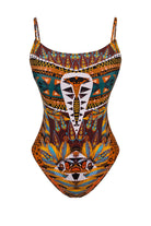 Bonesta-Atyrau Aztec Ethnic Pattern Aksesuarlı Askılı Kare Yaka Mayo-Bikini & Mayo-4-milagron.live