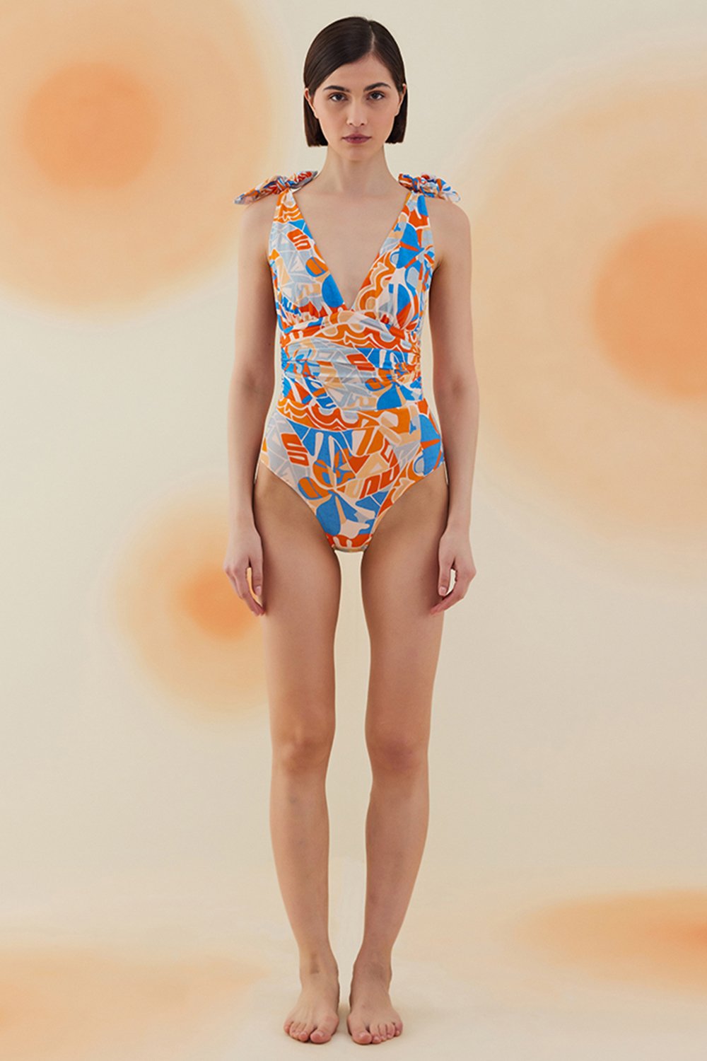 Bonesta-Cholla Abstract Floral Pattern Bağcıklı V Yaka Mayo-Bikini & Mayo-1-milagron.live