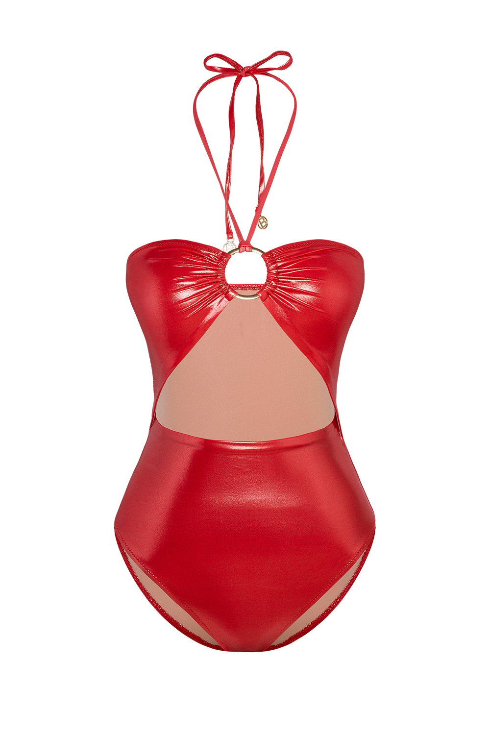 Bonesta-Guajira Shiny Crimson Red Halka Aksesuarlı Boyundan Bağcıklı Mayo-Bikini & Mayo-5-milagron.live